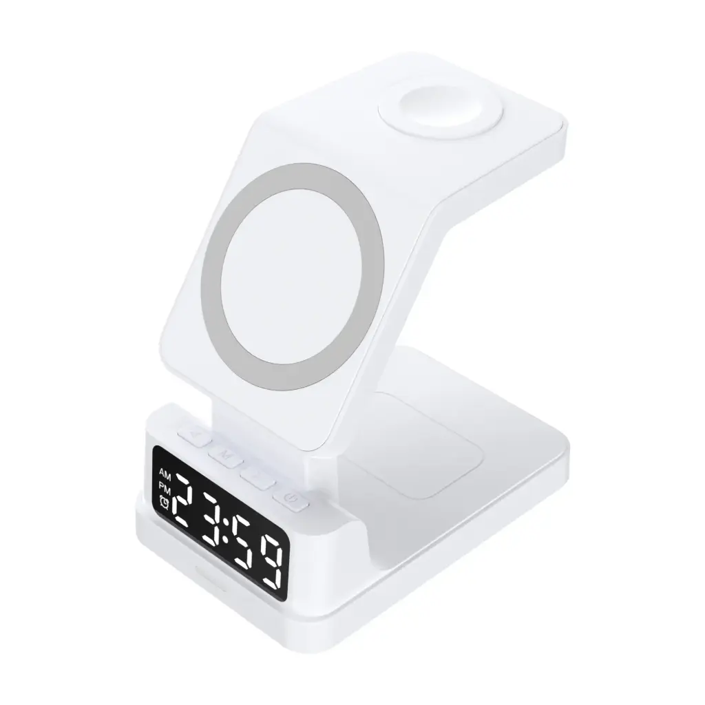 SCW51 - 3 in 1 wireless charger with clock -white