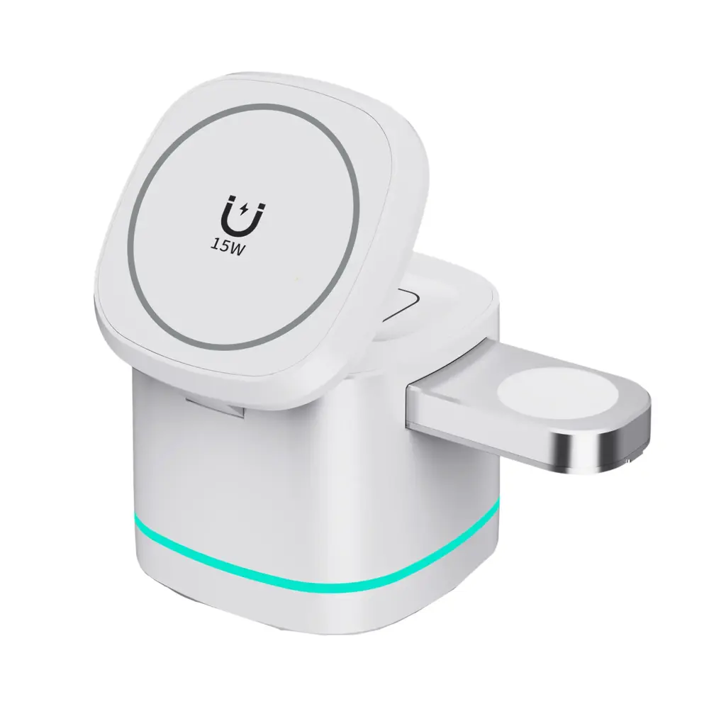 SCW57 - Rubber oil 3 in 1 wireless charger -white 